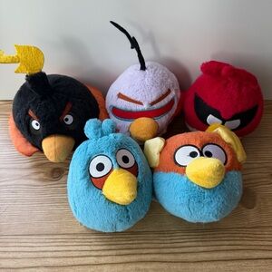 Angry Birds Lot Of 5 Plush Stuffed Animals - Jim, Red, Bomb, Lightening, Chuck